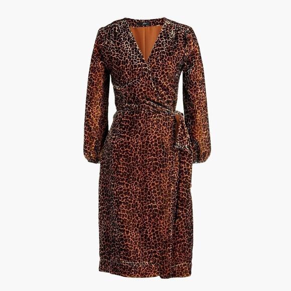 J Crew Leopard Print velvet wrap dress size 2 - Picture 2 of 9